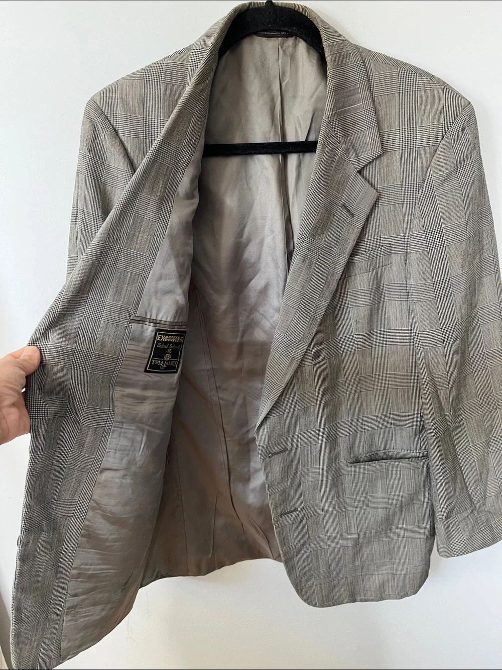 Tom James Tropical Wool Sport Coat Classic Men's Tailored Gray Plaid Blazer